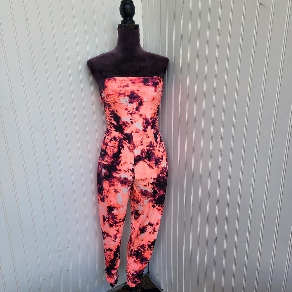 Full Circle Trends Womens Strapless Jumper Pink Black Multi Pattern Dye Jersey S